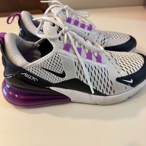 Nike Air Max 270 White and Purple Athletic Shoes